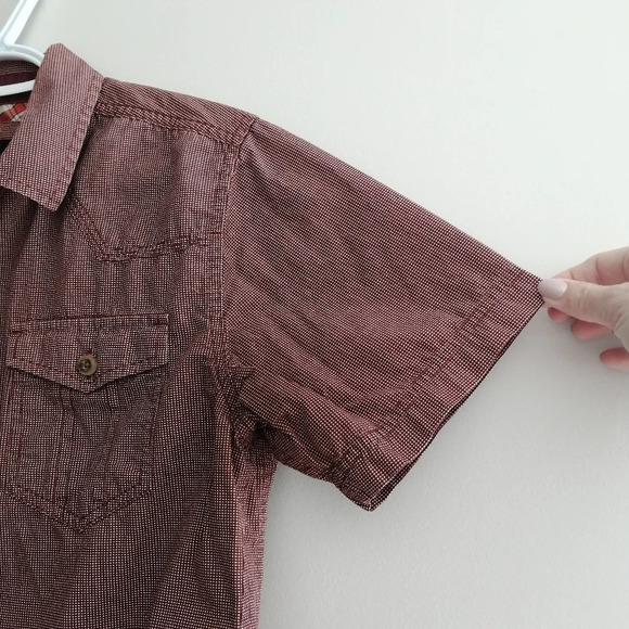 Prana Men's Borla Short Sleeve Button Up Chest Pockets Red Micro Dots Small - Picture 11 of 16